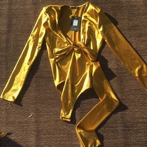Mustard Fashion Nova Twenty Fun Satin Bodysuit